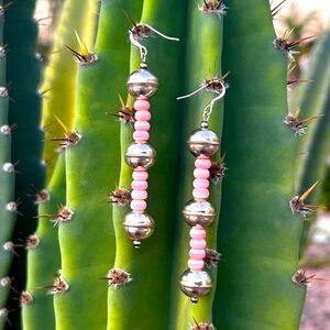 SOLD Pink Conch Navajo Handmade Sterling silver Bench beaded Earrings
